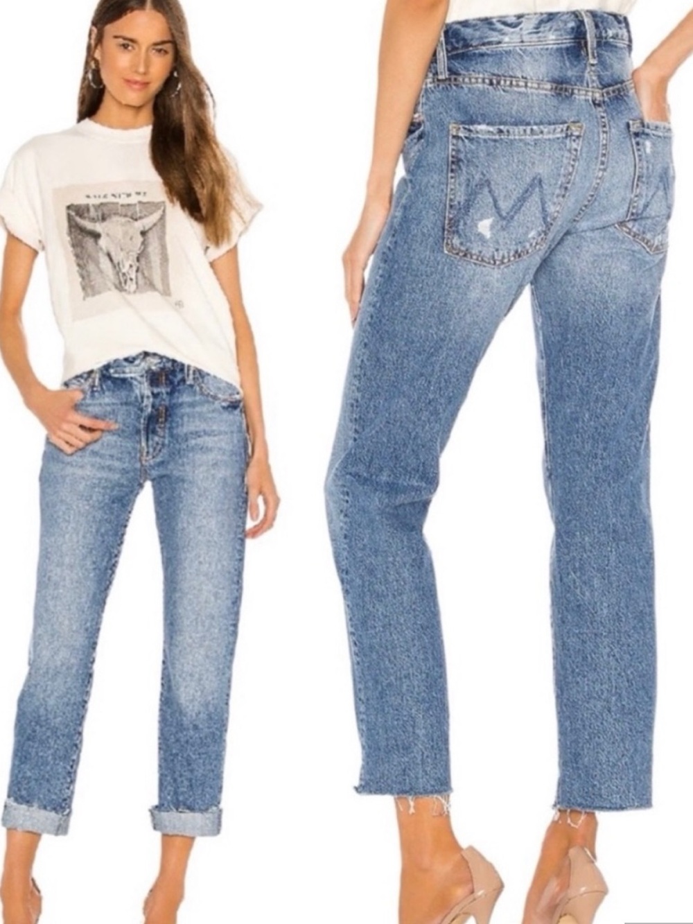 Mother The Scrapper Cuff Ankle Fray Take Me Higher Jeans Size 27
